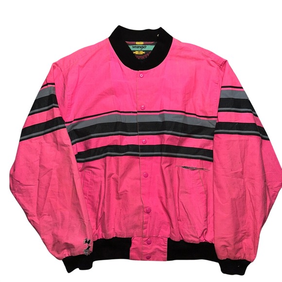 Wrangler Other - Vintage Thrashed Wrangler Brushpopper Jacket Pink Striped Western Bomber XXL